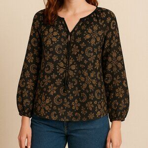 Mes Demoiselles Black And Gold Atlante‎ Printed Paisley Blouse